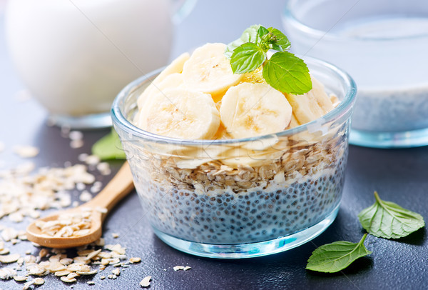 Stock photo: milk with chia seeds and banana