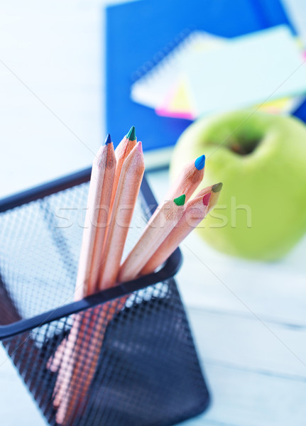 útiles escolares madera frutas lápiz marco espacio Foto stock © tycoon