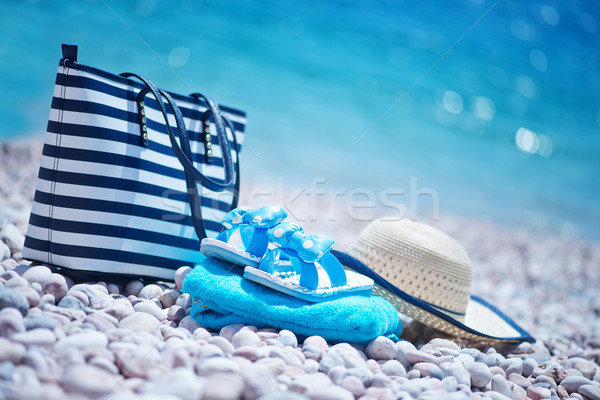 Stok fotoğraf: çanta · şapka · plaj · yaz · gökyüzü