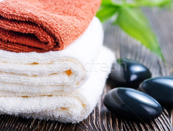 Estância termal objetos toalhas preto pedras bambu Foto stock © tycoon