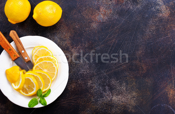 Limões fresco de folhas tabela comida Foto stock © tycoon