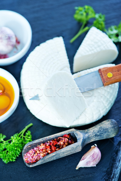 Brânză măsline ulei castron alimente albastru Imagine de stoc © tycoon