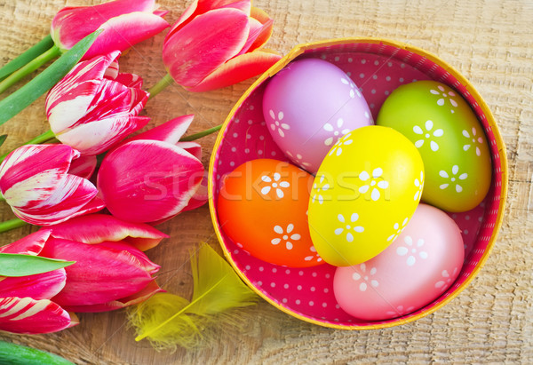Húsvéti tojások doboz asztal tavasz boldog természet Stock fotó © tycoon
