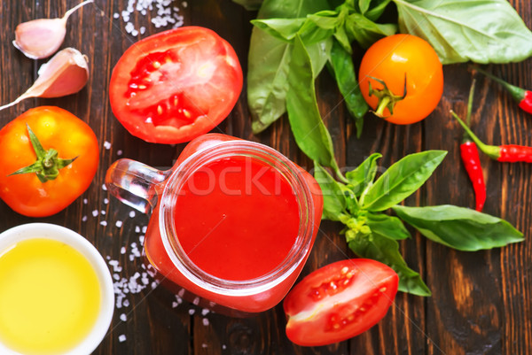 Domates suyu cam tablo kumaş domates kiraz Stok fotoğraf © tycoon