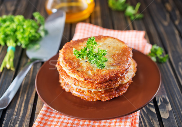 Aardappel pannenkoeken plaat tabel voedsel keuken Stockfoto © tycoon