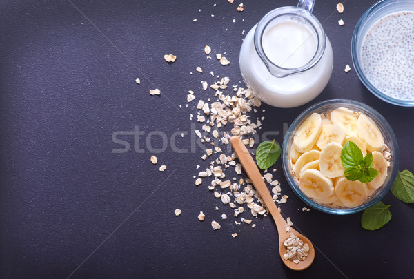 milk with chia seeds and banana Stock photo © tycoon