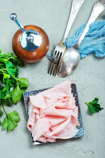 Foto d'archivio: Pollo · prosciutto · piatto · tavola · rosso · carne