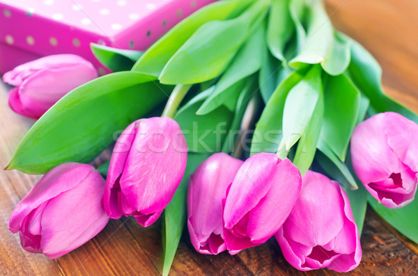 Foto stock: Flores · mesa · de · madeira · primavera · flor · amor · caixa