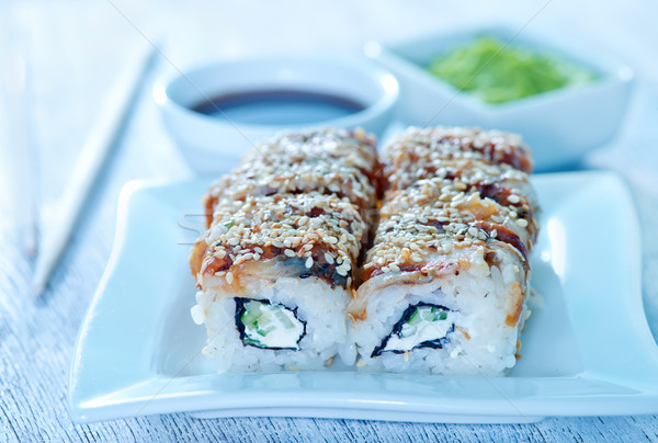 Vers sushi plaat tabel oranje zwarte Stockfoto © tycoon