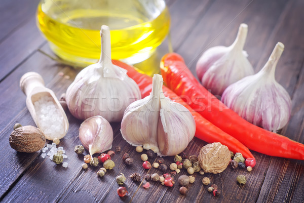 Stok fotoğraf: Baharatlar · gıda · el · yeşil · salata · çelik