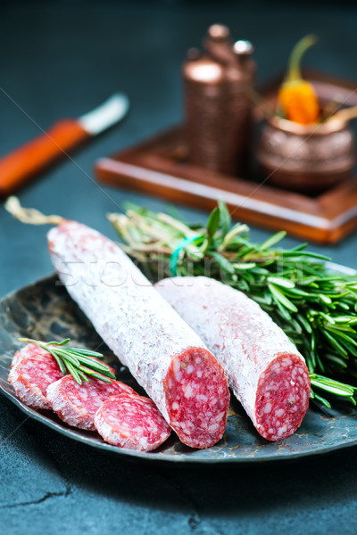 Salami aroma Spice boord voedsel achtergrond Stockfoto © tycoon
