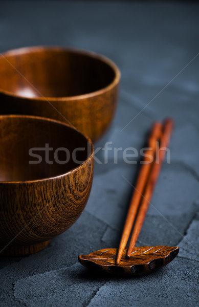 wood bowl with wooden chopsticks Stock photo © tycoon