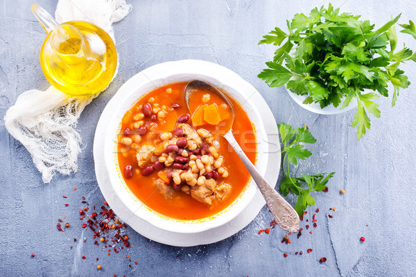 Sopa de feijão sopa feijão carne tigela vermelho Foto stock © tycoon