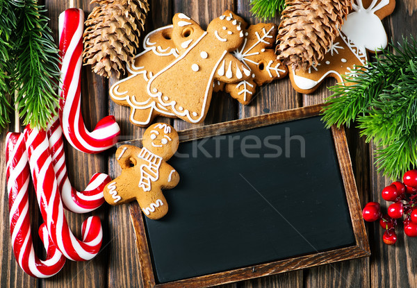 Imagine de stoc: Ghimbir · cookie-uri · Crăciun · tabel · fericit · fundal