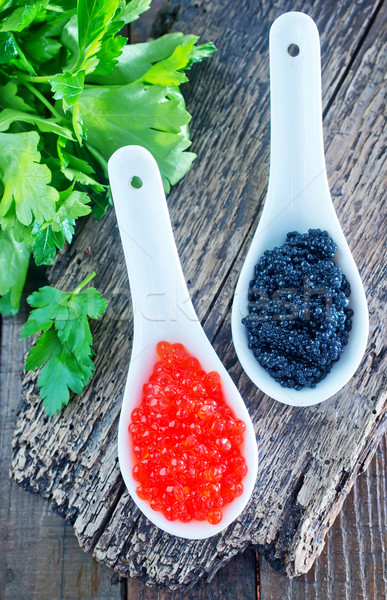 [[stock_photo]]: Rouge · noir · caviar · blanche · cuillère · table