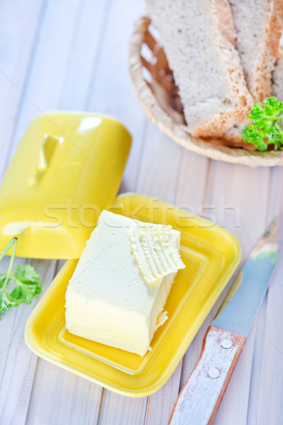 Vaj kenyér fa asztal háttér konyha asztal Stock fotó © tycoon