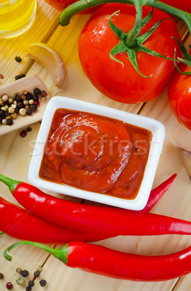 tomato and chilli  sauce in the white bowl Stock photo © tycoon