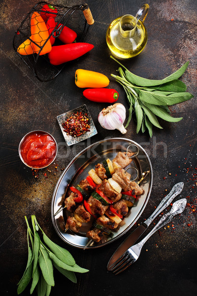 Kebab Fleisch Gemüse frischen Hintergrund dunkel Stock foto © tycoon