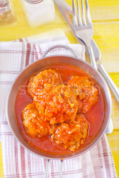 Foto d'archivio: Carne · palla · salsa · di · pomodoro · alimentare · sfondo · pane