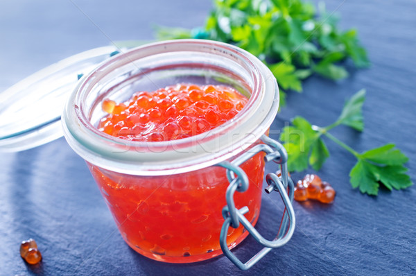 [[stock_photo]]: Saumon · caviar · verre · orange · plaque · sombre