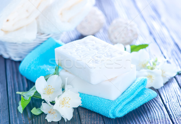 Estância termal branco sabão toalhas tabela relaxar Foto stock © tycoon
