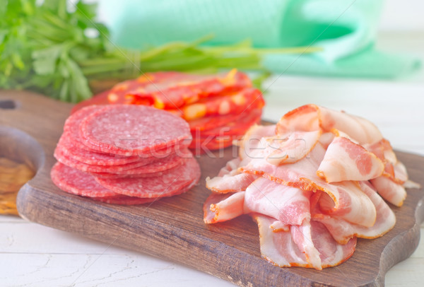 Salam domuz pastırması gıda kırmızı kahvaltı yağ Stok fotoğraf © tycoon