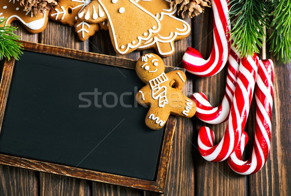 Stockfoto: Gember · cookies · christmas · tabel · gelukkig · achtergrond