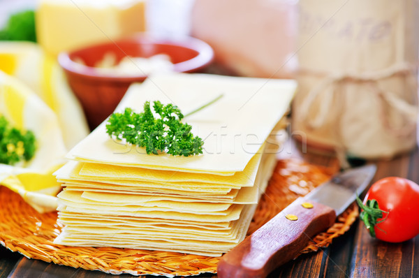 Ingredienti lasagna tavolo in legno estate formaggio pasta Foto d'archivio © tycoon