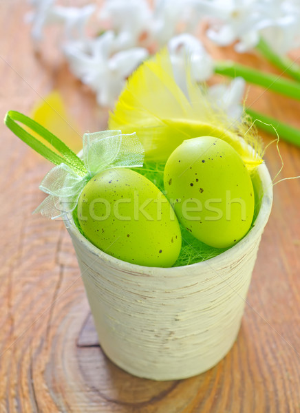 œufs de Pâques printemps chocolat table vert tissu [[stock_photo]] © tycoon