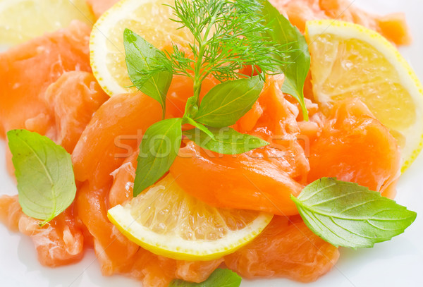 Friss lazac citrom fehér tányér textúra Stock fotó © tycoon