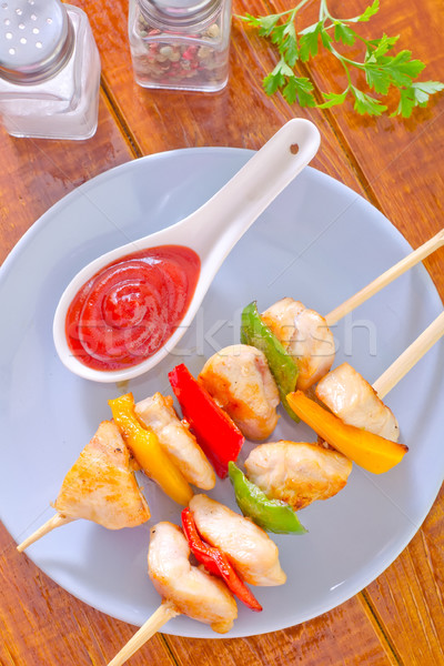 Kebap arka plan yeşil tavuk akşam yemeği plaka Stok fotoğraf © tycoon