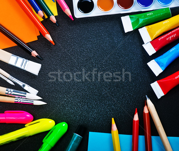 Przybory szkolne tabeli kolor farby ołówki biuro Zdjęcia stock © tycoon