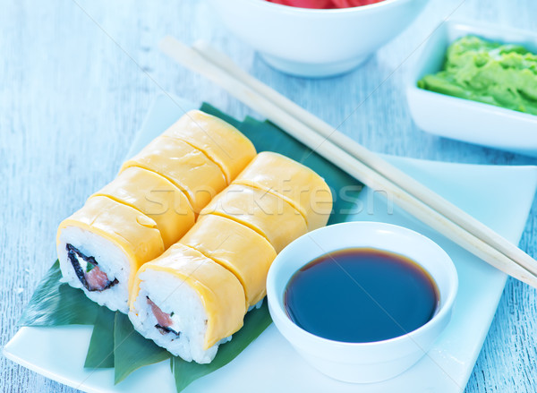 świeże sushi sos sojowy tabeli żywności ryb Zdjęcia stock © tycoon
