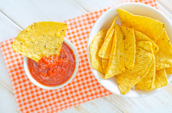 Nachos gıda parti ahşap restoran tablo Stok fotoğraf © tycoon