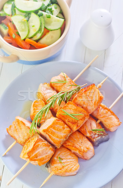 Lachs kebab rot weiß Gemüse frischen Stock foto © tycoon