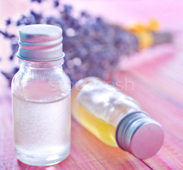Aroma ulei sticlă fundal medicină albastru Imagine de stoc © tycoon