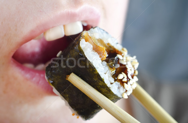 суши девушки продовольствие улыбка рыбы глазах Сток-фото © tycoon