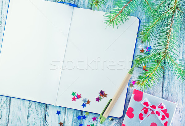 Stock fotó: Notebook · karácsony · dekoráció · asztal · fa · szív