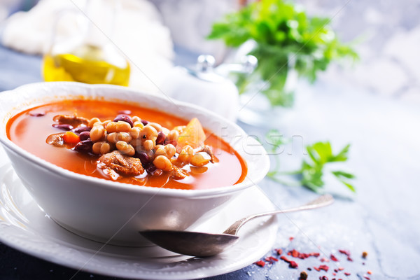 Sopa de feijão sopa feijão carne tigela vermelho Foto stock © tycoon