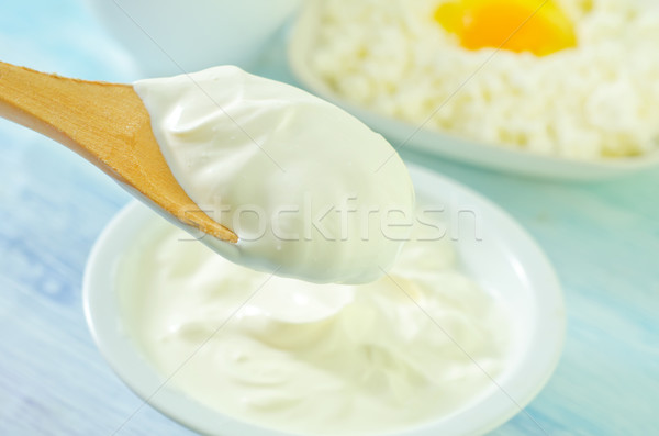 Stock fotó: Tejföl · étel · egészség · tojás · kék · sajt