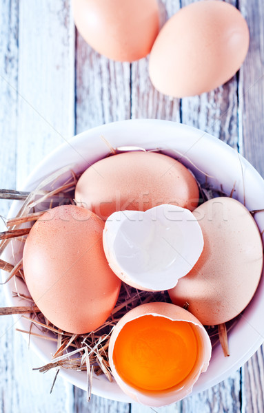 Ruw eieren kom houten tafel Pasen voedsel Stockfoto © tycoon