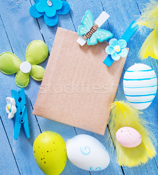 Paskalya paskalya yumurtası ahşap masa renk yumurta çiçek Stok fotoğraf © tycoon