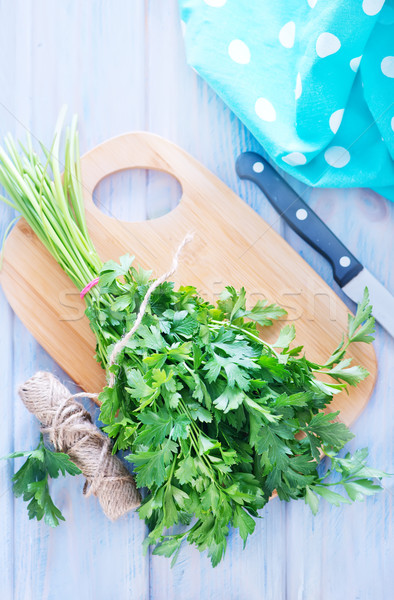 [[stock_photo]]: Persil · table · vert · couteau · cuisson