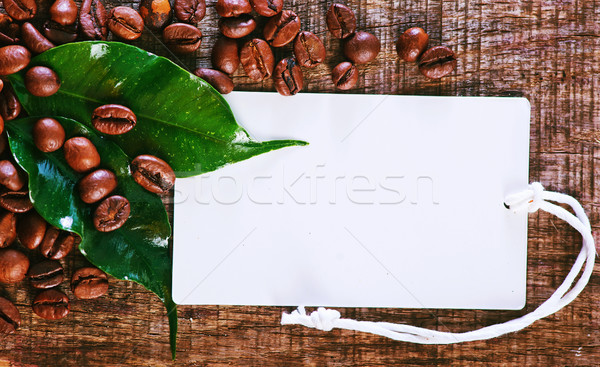 Grãos de café folhas verdes tabela textura fundo beber Foto stock © tycoon