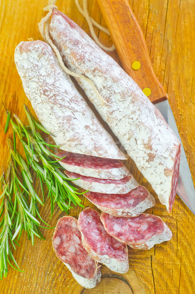 Salami hout vlees huid ontbijt vet Stockfoto © tycoon