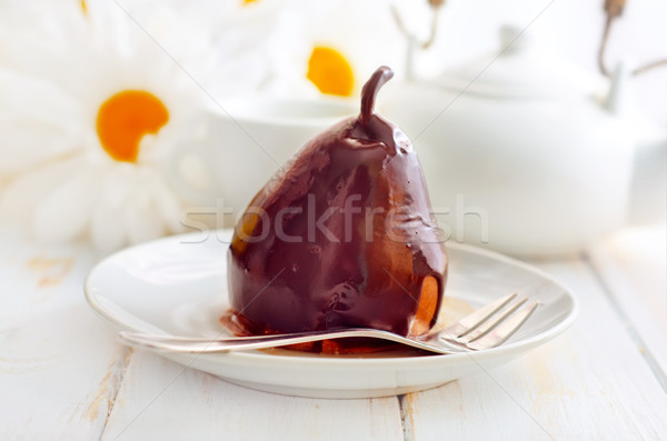 Poire chocolat aliments sucrés fruits table liquide Photo stock © tycoon