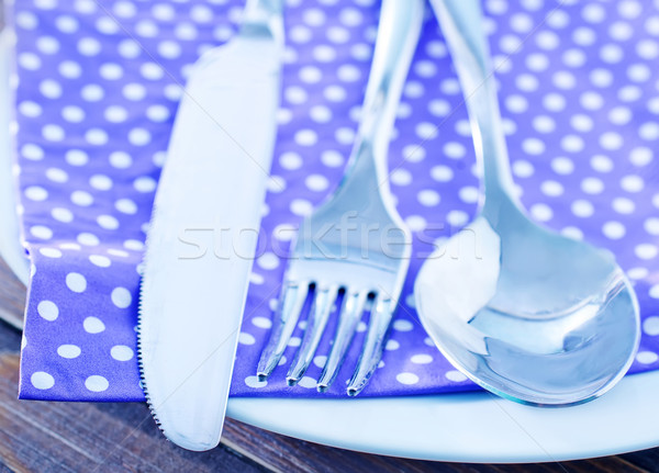 Vork mes achtergrond keuken restaurant tabel Stockfoto © tycoon