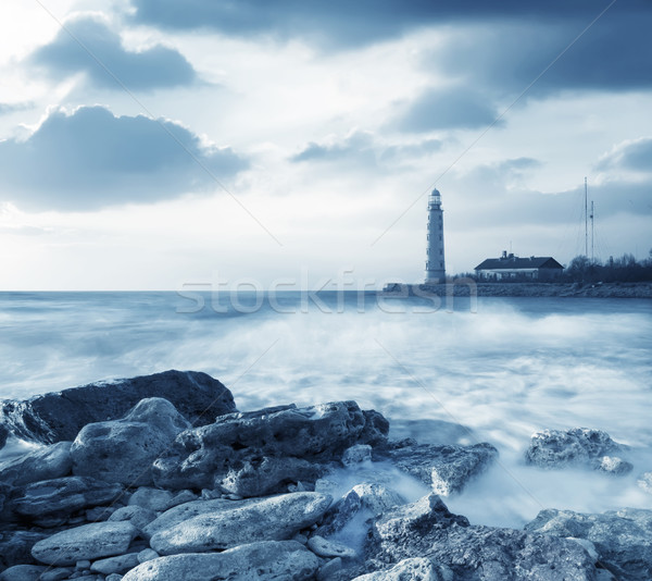 Leuchtturm Strand Himmel Sonne Licht Meer Stock foto © tycoon