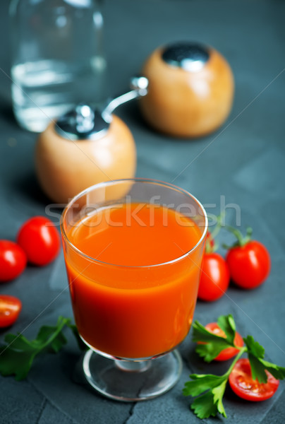 Foto stock: Suco · de · tomate · vidro · vodka · tabela · fruto · gelo