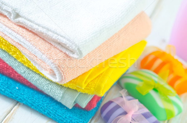Kleur handdoeken achtergrond hotel weefsel badkamer Stockfoto © tycoon